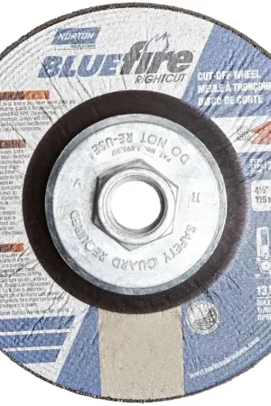 Norton 66252843223 Blue Fire Right Cut Right Angle Grinder Reinforced Depressed Center Abrasive Cut-off Wheel 5/8-11 Hub 4-1/2 Diameter x 0.045 Thickness Pack of 10 Popular