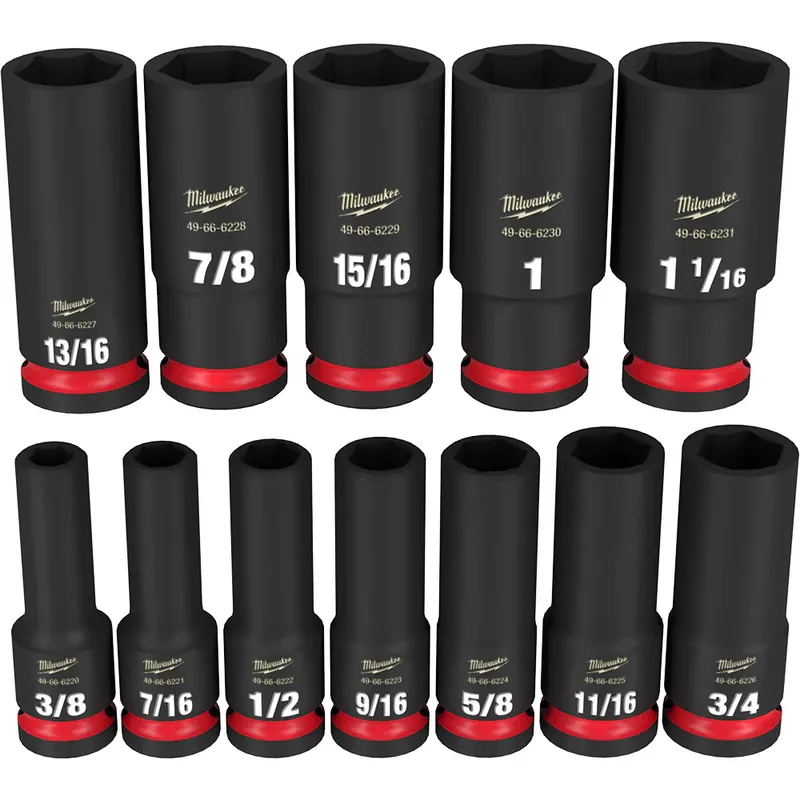 Milwaukee 49-66-7011 12PC SHOCKWAVE Impact Duty 1/2 in Drive SAE Deep 6 Point Socket Set Deal