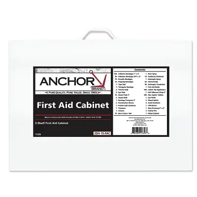 Hot Deal Anchor Brand 862-15-1F 2 Shelf Person First Aid Cabinet ANSI Z308.1-2015 Steel Cabinet Includes 500 Pieces