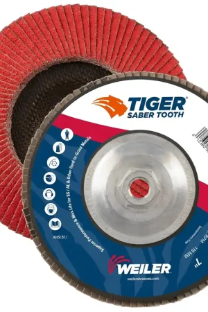 Weiler 50113 Saber Tooth Abrasive Flap Disc Angled Phenolic Backing 5/8 - 11 Arbor Ceramic 7 Diameter 40 Grit Pack of 10 Save Now