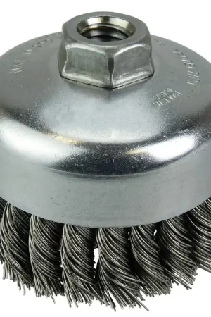 Must Have Weiler 12326 4 Inch Single Row Knot Wire Cup Brush .035 Steel Fill 5/8-11 UNC Nut