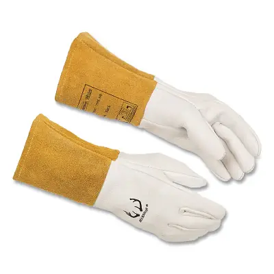 Weldas 10-2304M DEERSOsoft Deerskin/Split Cowhide MIG/TIG Welding Gloves Medium Tan/White Gauntlet Cuff New Release
