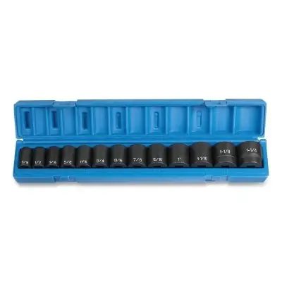 Free Returns Grey Pneumatic 1312 Impact Socket Set 1/2 in Drive SAE 13-Pc Standard Length