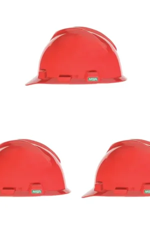 Get Yours MSA 463947 V-Gard Cap Style Safety Hard Hat with Staz-On Pinlock Suspension - Red (Pack of 3)