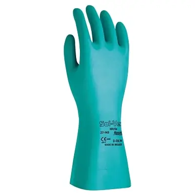 Seasonal Sale Ansell 102934 AlphaTec Solvex 37-155 Nitrile Gloves Gauntlet Cuff Unlined Size 9 Green 15 mil