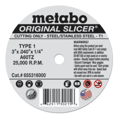 In Demand Metabo 655316000 Original Slicer Cutting Wheel 3 In Diameter A 60 TZ Grit Aluminum Oxide
