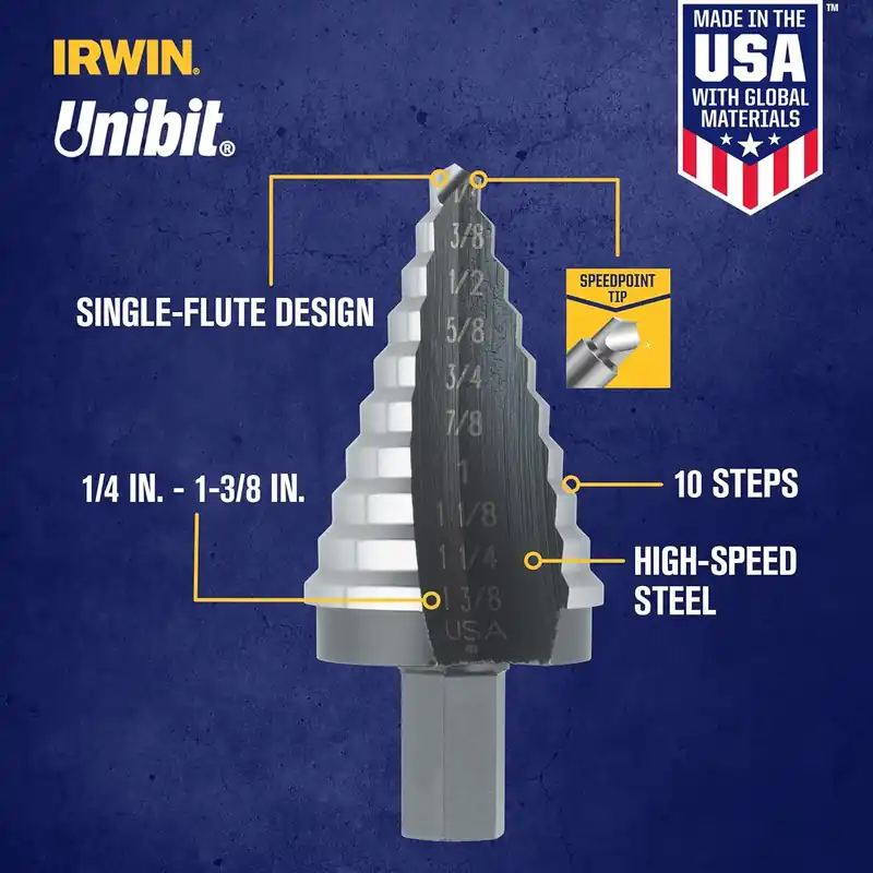 IRWIN 10235 Unibit High-Speed Steel Fractional Self-Starting #5 Step-Drill Time-Limited