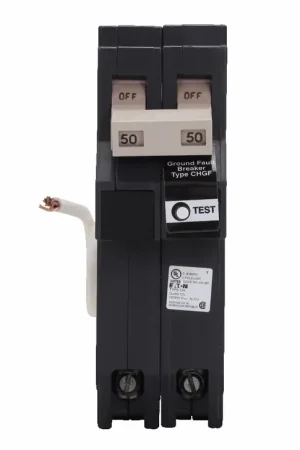 Eaton CH250GFT Type CH Ground Fault Self-Test Circuit Breaker, 120/240 VAC, 50 Amp, 10 kA Interrupt, 2 Poles, Common Trip In Demand