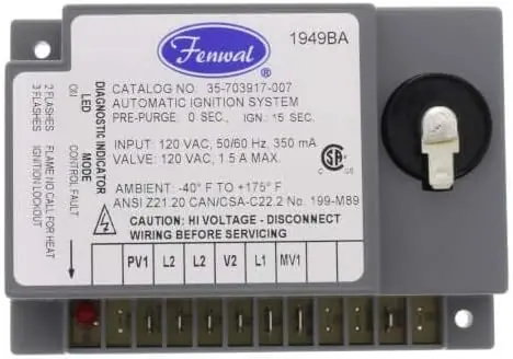 Crafted Fenwal 35-703917-007 Direct Spark Ignition Control 120v w/ 0 sec. Prepurge (15 sec. TFI)