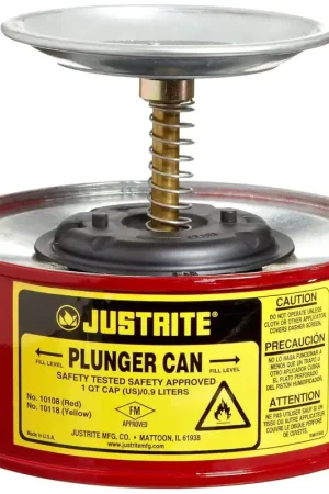 Buy Online Justrite 10108 1 Quart Red Galvanized Steel Safety Plunger Can with Brass Ryton Plunger Assembly
