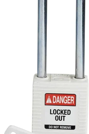 Budget Brady NYL-WHT-76ST-KD SafeKey Lockout Padlock - Nylon - White 3.0 Steel Shackle Vertical Clearance - Keyed Different