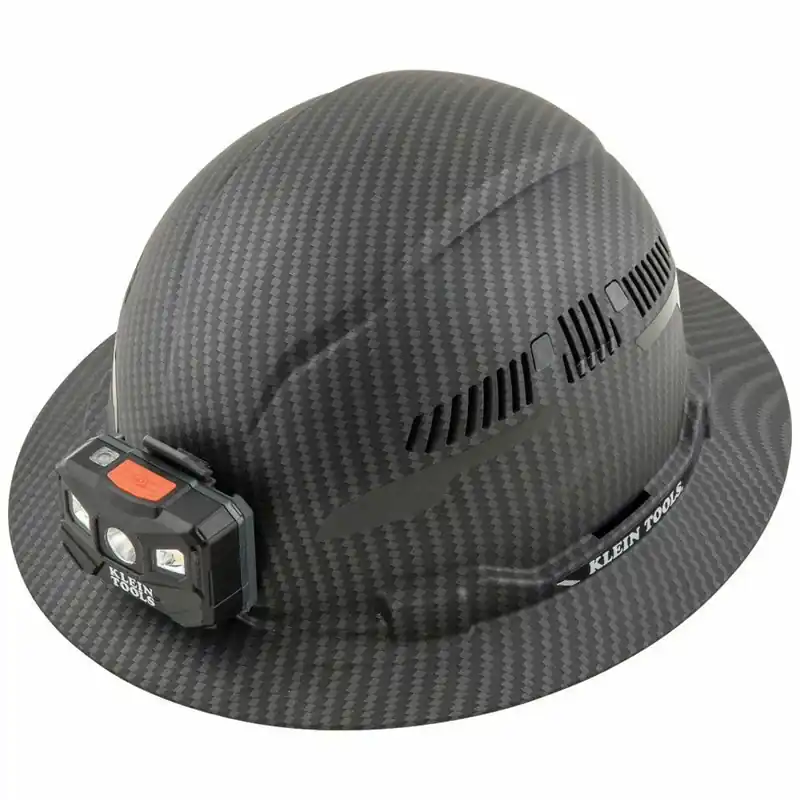 Klein Tools 60347 Hard Hat Premium KARBN Pattern Vented Full Brim Class C with Rechargeable Lamp Save Now