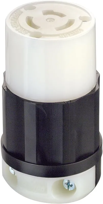 Leviton 7314-C Locking Connector 20 Amp 125/250 Volt Non-Grounding Black-White Certified