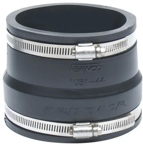 Secure Checkout Fernco 1051-44 Flexible Pipe Coupling 4 in, AC/Ductile Iron x Cast Iron/Plastic, PVC
