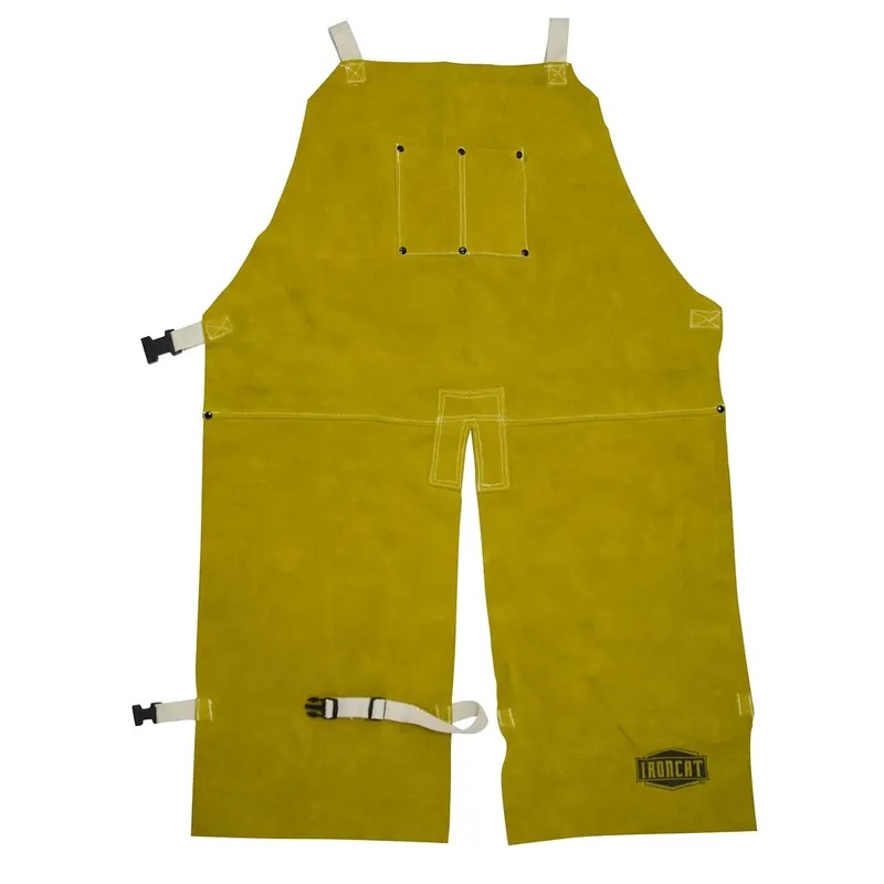 Secure Checkout Ironcat 7011/48 Leather Split Leg Bib Apron Welding Chaps 24 Width x 48 Length