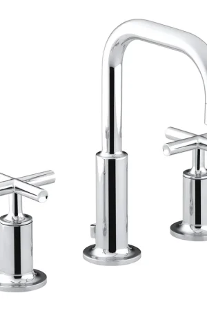 Trending Kohler 087206749551 Purist Widespread Bathroom Sink Faucet with Low Cross Handles and Low Gooseneck Spout Polished Chrome