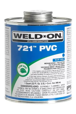 Holiday Sale IPS Corporation 10161 Weld-On 721 PVC Blue Medium-Bodied Fast-Setting QT. Can With Applicator Cap.