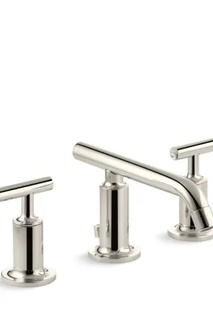 Best Price KOHLER 087206751110 K-14410-4-SN Purist Widespread Bathroom Sink Faucet with Low Lever Handles and Low Spout Polished Nickel