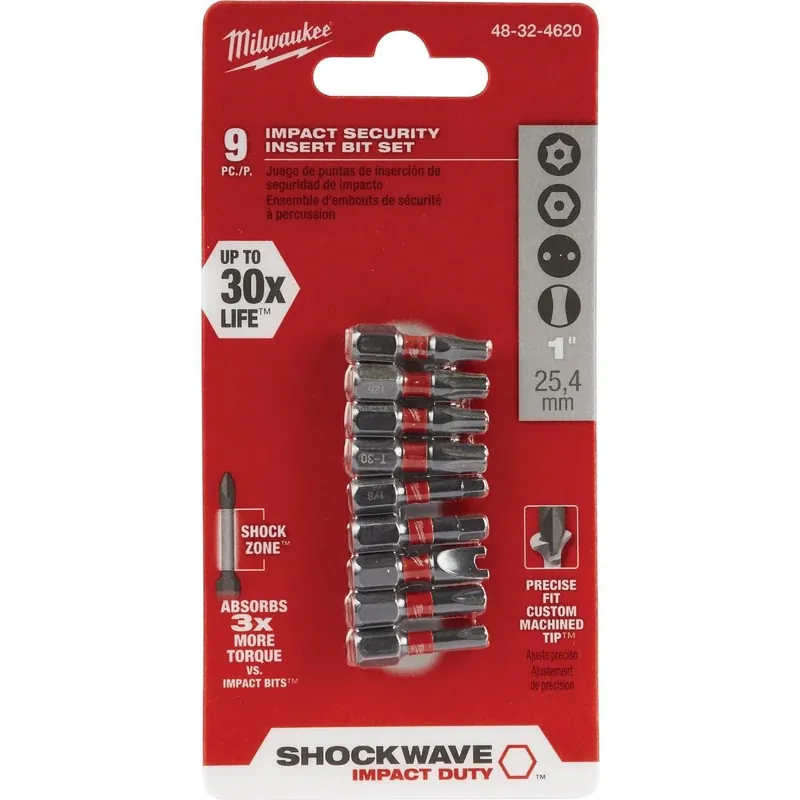 Milwaukee 48-32-4620 SHOCKWAVE Security Insert Impact Screwdriver Bit Set (9-Piece) High Quality